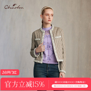 CHARFEN2024冬季新款重工钉珠短小香风皮衣外套女CFE5D807-8066W