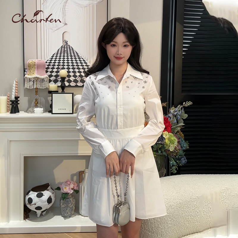 CHARFEN朝峰春新款千金风长袖衬衫女士连衣裙翻领CFF1A991-9687G - charfen服饰旗舰店出品