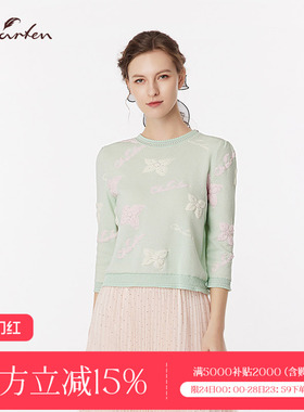 CHARFEN秋季新款时尚百搭显瘦重工立体剪花针织衫CFF3B113-1061C