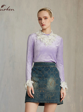 CHARFEN2025春季新款甜美减龄丝绒立体花朵针织衫CFE5D803-8057B