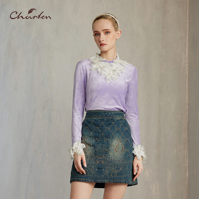 甜美减龄丝绒立体花朵针织衫