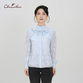 CHARFEN法式 8032T 优雅上衣女CFF3A832 浪漫风蝴蝶结蕾丝衬衫 长袖