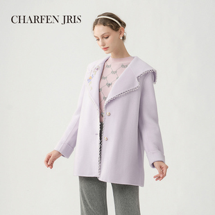 CHARFENJRIS法式宽松钉珠大翻领双面呢大衣气质FJE5D651-6065V
