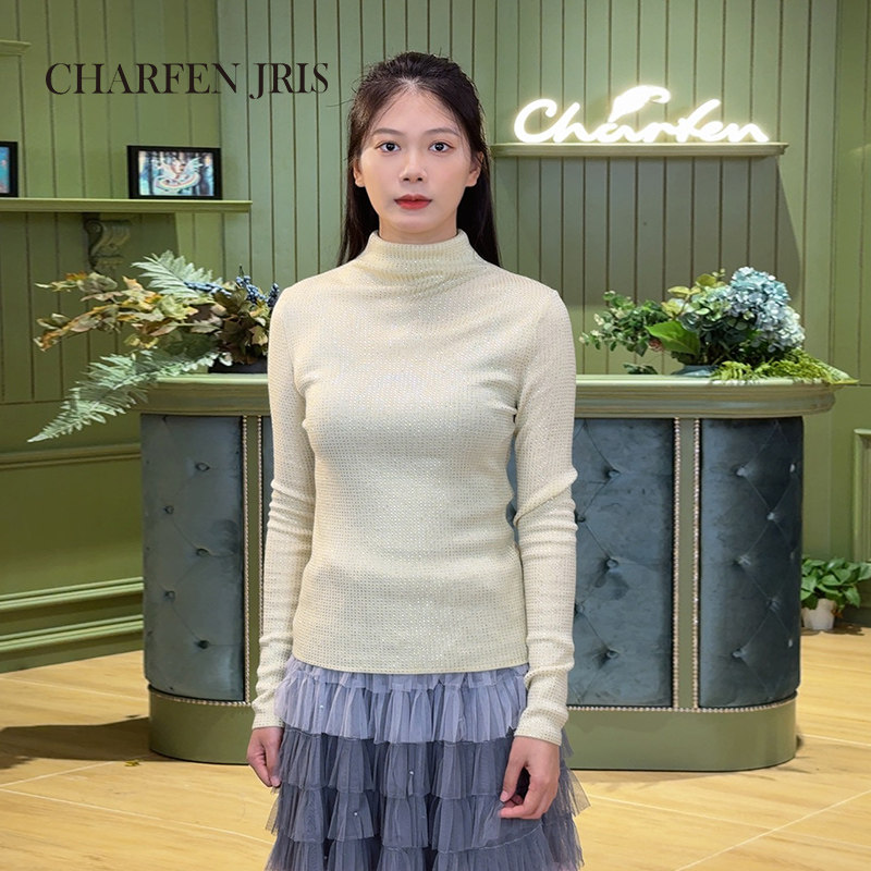 Charfen朝峰打底衫女秋冬新款时尚百搭显瘦半高领针织衫女3096C