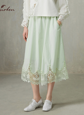 CHARFEN2025春季新款法式复古蕾丝拼接半身裙 CFF1C118-1067E