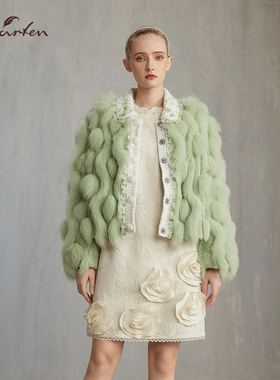 CHARFEN短皮草外套绿色毛毛大衣冬季保暖时尚上衣CFE5F820-8056M