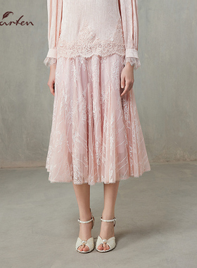 CHARFEN温柔优雅风蕾丝刺绣花半身裙女纱裙肌理感CFF1A052-0063E