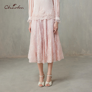 CHARFEN温柔优雅风蕾丝刺绣花半身裙女纱裙肌理感CFF1A052-0063E