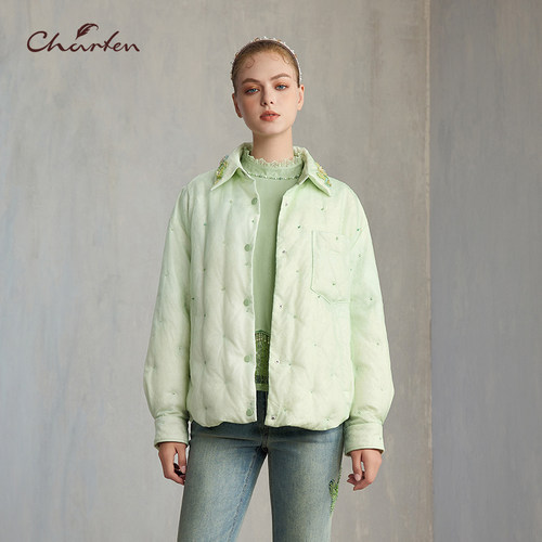 时尚百搭显瘦重工钉珠羽绒服