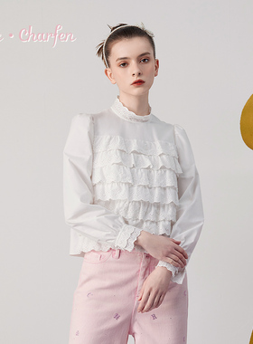CHARFEN法式浪漫灯笼袖荷叶边衬衫小众设计感上衣CFE3B559-5080T
