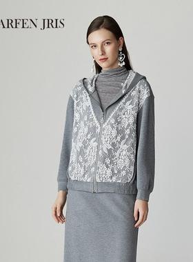 CHARFENJRIS朝峰2025春新款时尚连帽拉链外套女FJF1A655-6096A