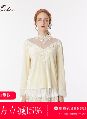 CHARFEN秋季新款法式复古优雅重工蕾丝V领针织衫女CFF3C007-0058B