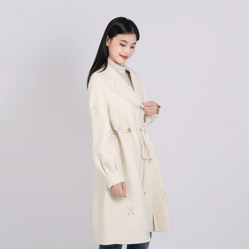 CHARFEN温柔风白色绵羊毛大衣女中长款气质外套CFE5D100-1099V,女装/女士精品,毛呢外套,淘宝优惠券,粉丝福利购,淘宝优惠卷