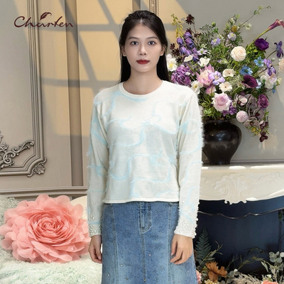 优雅风重工钉珠镂空显瘦软糯毛衣