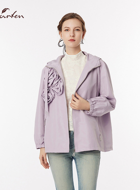 CHARFEN秋季新款时尚百搭连帽捏花短款外套女上衣CFF3A813-8019A