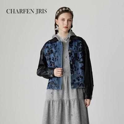 CHARFENJRIS朝峰2025春季新款重工设计感小众绣花拼接牛仔外套女