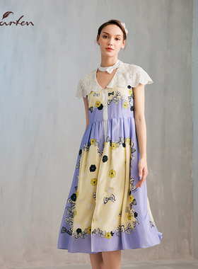 CHARFEN朝峰浪漫优雅显瘦中长款V领连衣裙女CFE2J111-1515G无领带