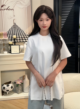 CHARFEN慵懒风圆领短袖针织衫女宽松百搭显瘦上衣CFF2G382-3122B