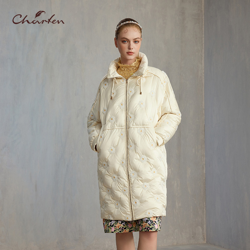 CHARFEN冬季新款时尚百搭显瘦钉珠小雏菊花羽绒服CFE5E312-3100Y,女装/女士精品,羽绒服,淘宝优惠券,粉丝福利购,淘宝优惠卷