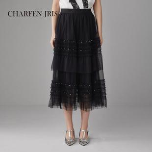 新款 CHARFENJRIS朝峰2025春季 小众甜美荷叶边网纱半身裙