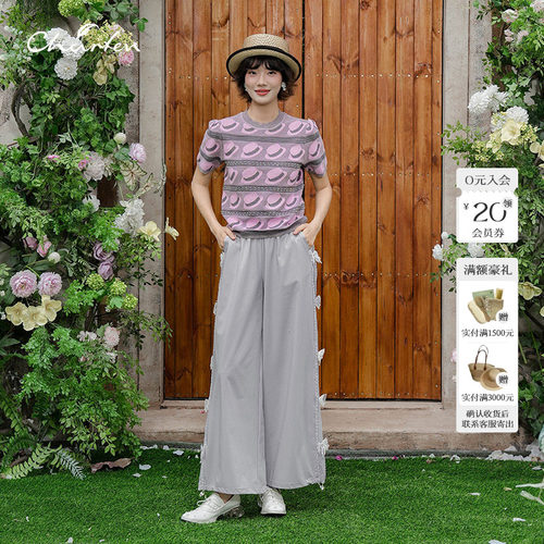 朝峰夏季复古圆领短袖针织T恤女