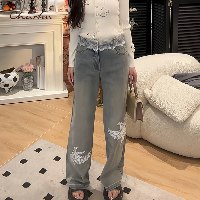 CHARFEN2025秋季新款高腰显瘦复古水洗牛仔裤女CFF3C581-5081P - 封面