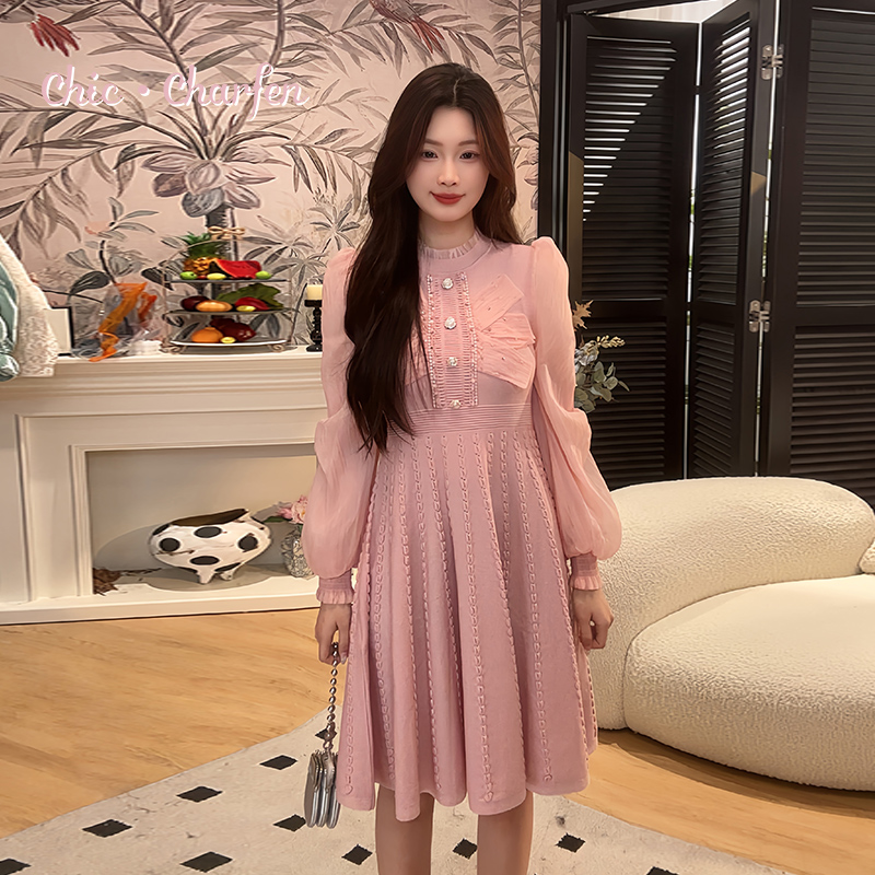 立体钉珠网纱连衣裙女