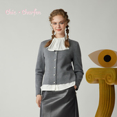 CHARFEN温柔风烫钻针织开衫 灰色气质百搭显瘦毛衣CFE5E576 5091C