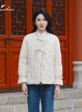 CHARFEN新中式优雅圆领羽绒服女系带气质宽松外套CFF1A312-3017Y