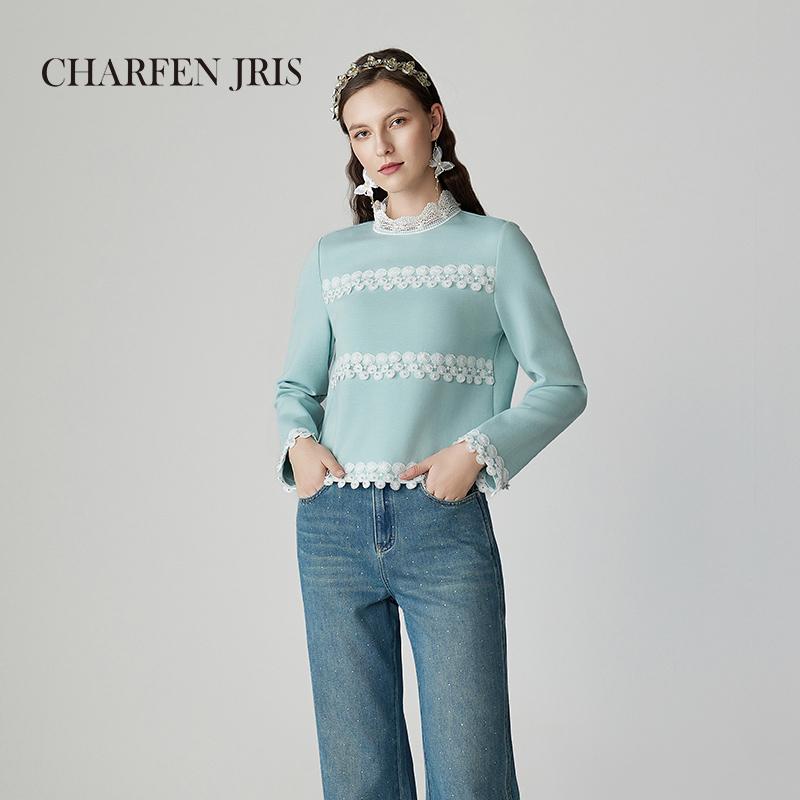 蕾丝拼接针织套头衫气质时尚