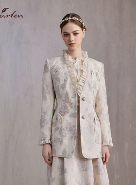 CHARFEN朝峰轻奢宫廷名媛千金西装V领外套女CFE3A107-1083A