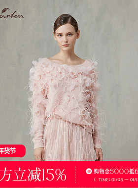 CHARFEN轻奢立体花朵针织衫圆领长袖百搭显瘦上衣CFF1A102-1015C