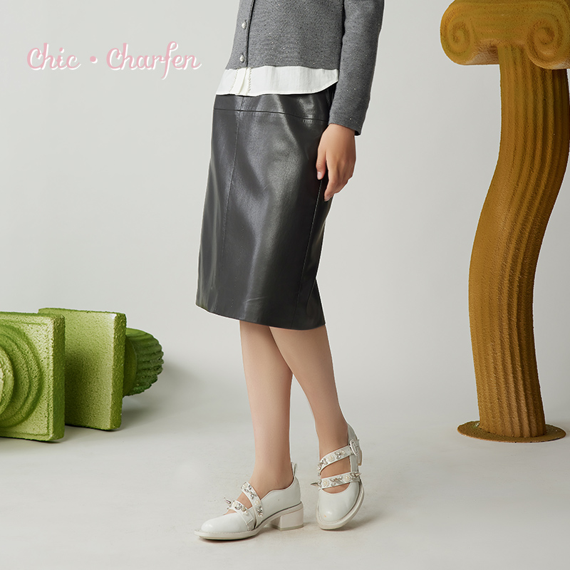 黑色皮半身裙女中长款通勤包臀裙