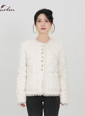 CHARFEN甜美可爱风白色羽绒服女冬季短款亮片外套CFF5D153-1000A