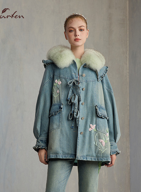 CHARFEN2024冬季新款重工刺绣钉珠牛仔派克服羽绒CFE5F809-8018N