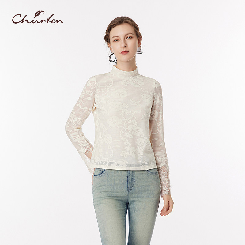 百搭时尚半高领蕾丝秋季新款