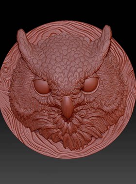 高精猫头鹰浮雕3D模型精雕图圆浮雕雕刻机STL文件3D打印模型图纸
