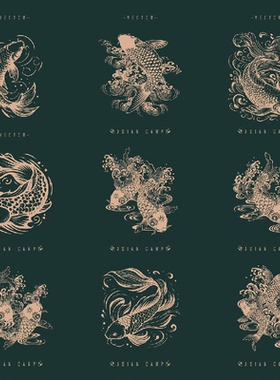 1234传统中国风中式传统纹样古典锦鲤手绘鱼海报设计AI矢量素材