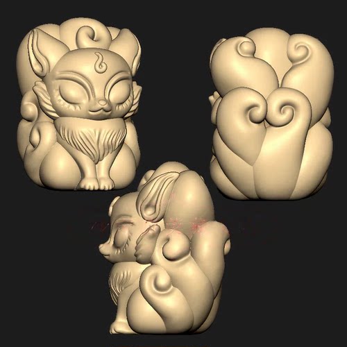 狐狸九尾狐三维立体图圆雕图纸stl文件雕刻机3d模型830
