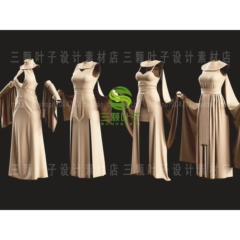 MD+Clo3d古埃及风格女性连衣裙3D模型5款 zprj/obj/fbx 白模代下图片