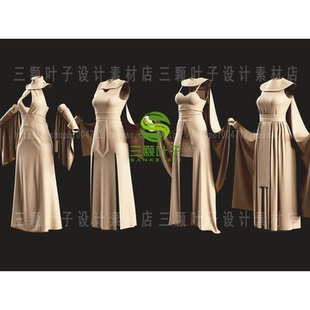 MD+Clo3d古埃及风格女性连衣裙3D模型5款 zprj/obj/fbx 白模代下