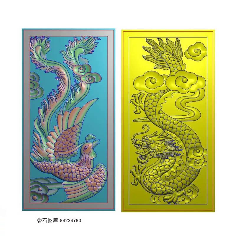 竖向石雕龙凤墓碑花板jdp精雕图浮雕灰度图木雕竖板单龙凤凰门板