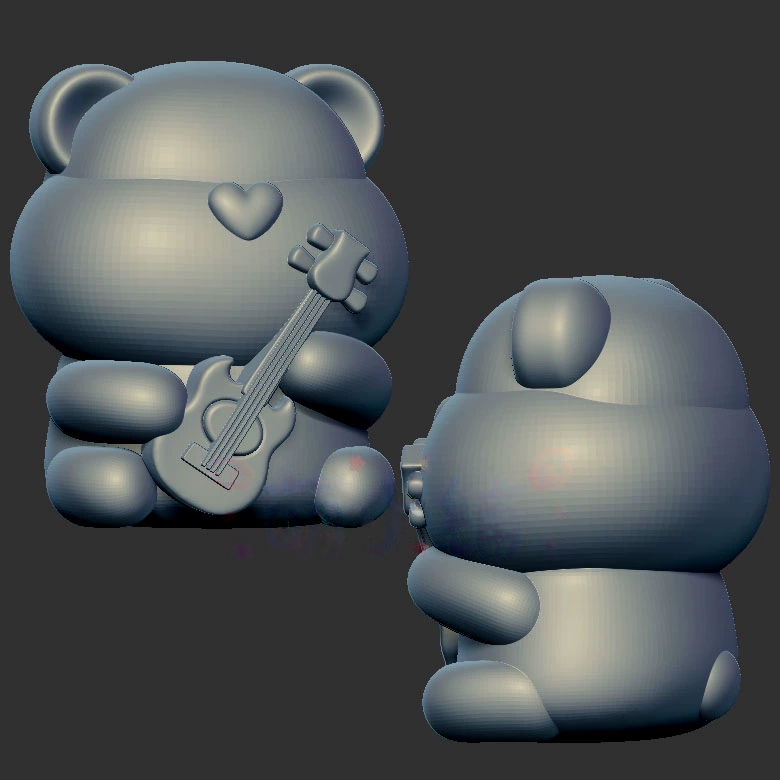 吉他熊小熊三维立体图3d打印stl文件圆雕图雕刻机3d模型2482
