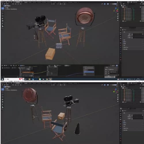 blender导演摄影拍摄现场灯光相机录像机道具3d模型