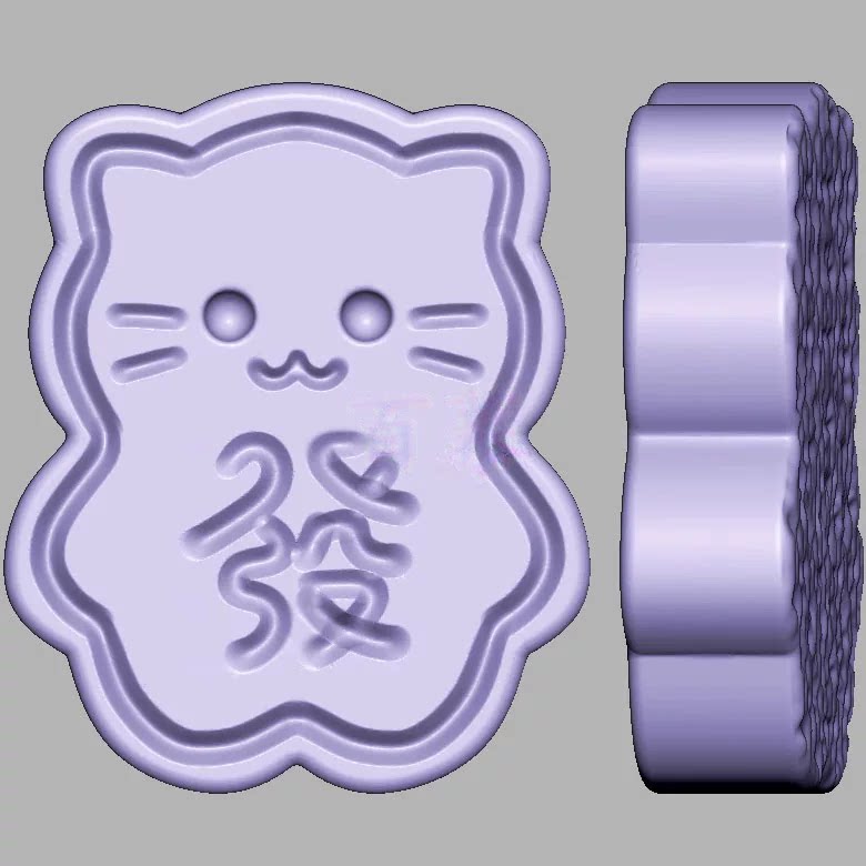 猫咪发财饼干發三维立体图3d打印STL文件圆雕图雕刻机3D模型2737