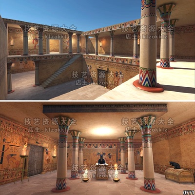 unity古代古埃及神殿法老神庙场景神秘古庙墓地古墓u3d模型包素材