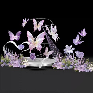 螺旋素材效果图道具ps飘带蝴蝶紫色婚礼花艺小众丁达尔手工纸花