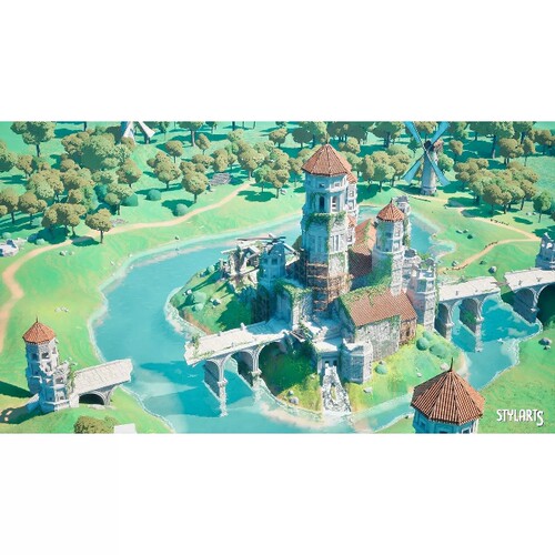 UE5.2风格化森林田园风车湖中城堡遗迹Stylized Castle Ruins