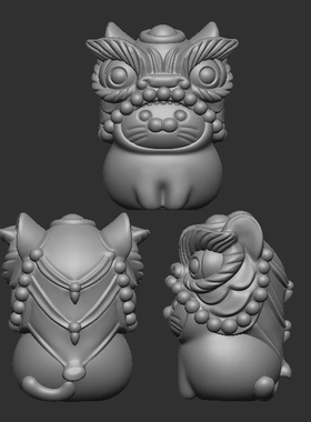 YD0103新款圆雕图三维立体3D打印stl醒狮海豹猫