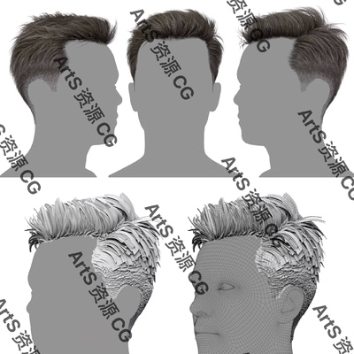 3DScanStore高质量插片毛发男性人物短发插片头发3D模型blend fbx
